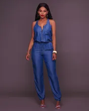 Fashion 2018 Women Casual Sleeveless Jeans Jumpsuit Solid O-Neck Denim Rompers Loose Zipper Sashes Playsuits