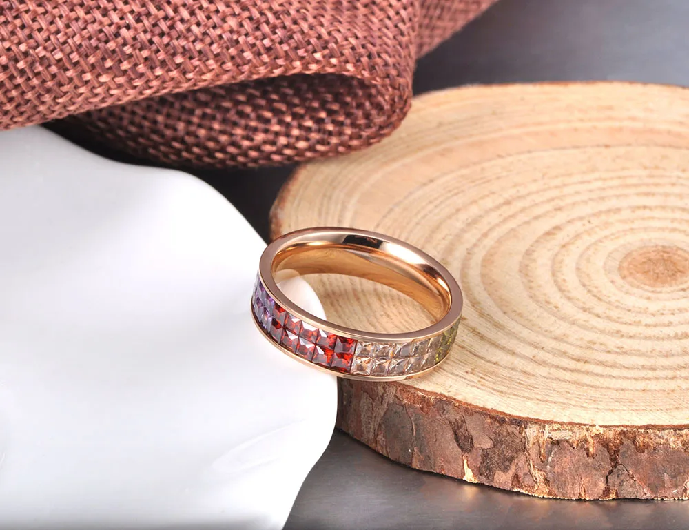 Lokaer роскошное розовое золото нержавеющая сталь обручальное кольцо с кристаллами мозаика красочные Кубический Цирконий обручальные кольца для женщин R19054