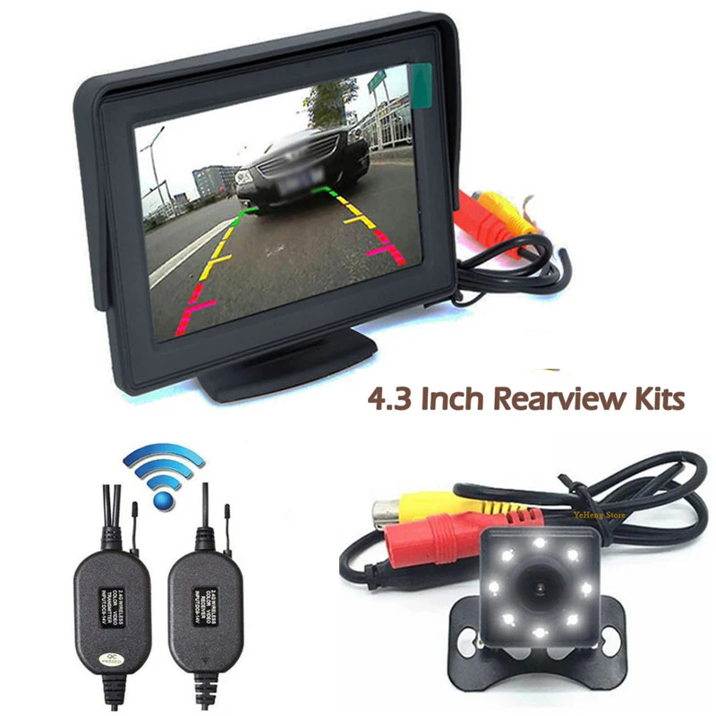 Автостоянка 4,3 Cal TFT LCD Автомобильный монитор заднего вида зеркало парковка + беспроводная CCD 8 LED ночное видение Автомобильная камера заднего вида
