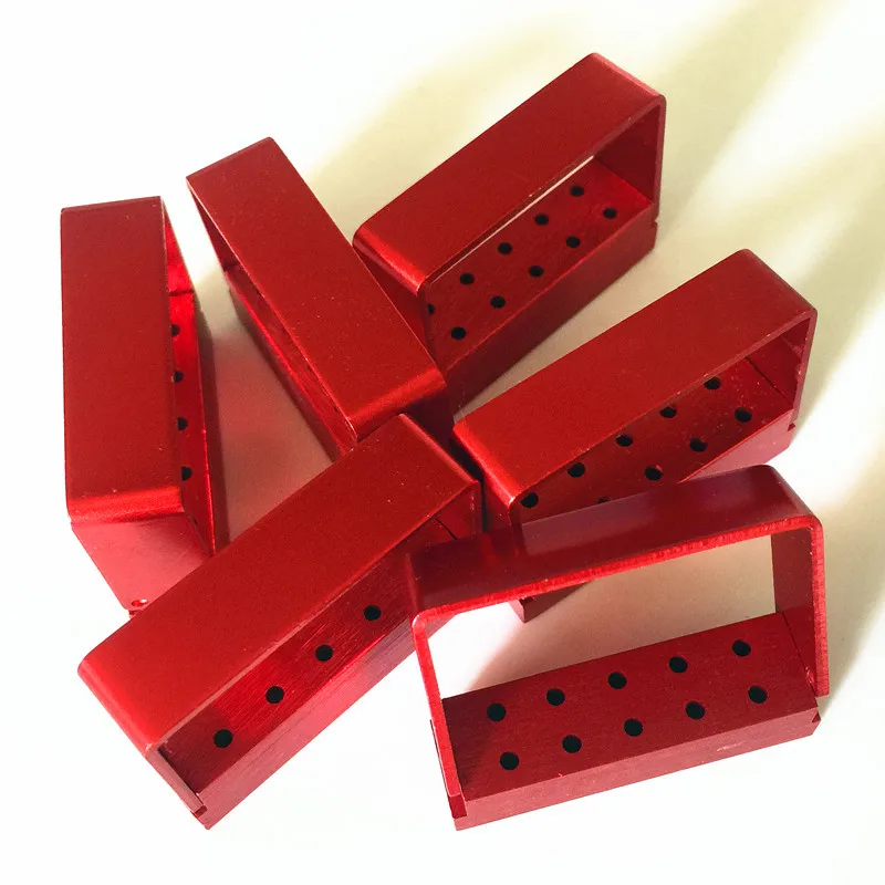 

6Pcs 10 Holes Aluminium Disinfection Box Case Dental Burs Block Holder Lab Equipment High Speed Autoclavable Dentist Materials