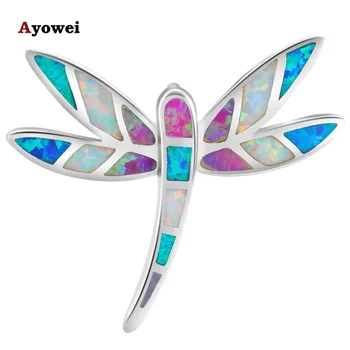 

Appealing Color Dragonfly Design Wholesale Retail Color Fire Opal silver plated stamped Necklace Pendants Fashion jewelry OP564A