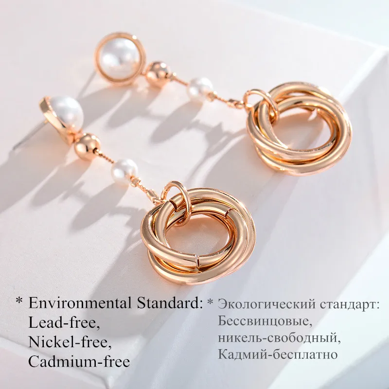 Viennois Gold Color Round Circle Dangle Earrings For women Simulated Pearl Elegant Earrings Fashion Jewelry