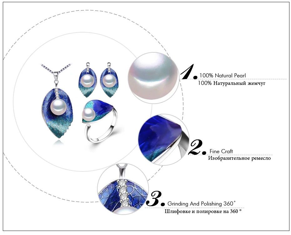 FENASY жемчужные Ювелирные наборы 925 пробы серебряные серьги гвоздики, натуральный жемчуг лист ожерелье для женщин любовь серьги из перегородчатой эмали кольцо
