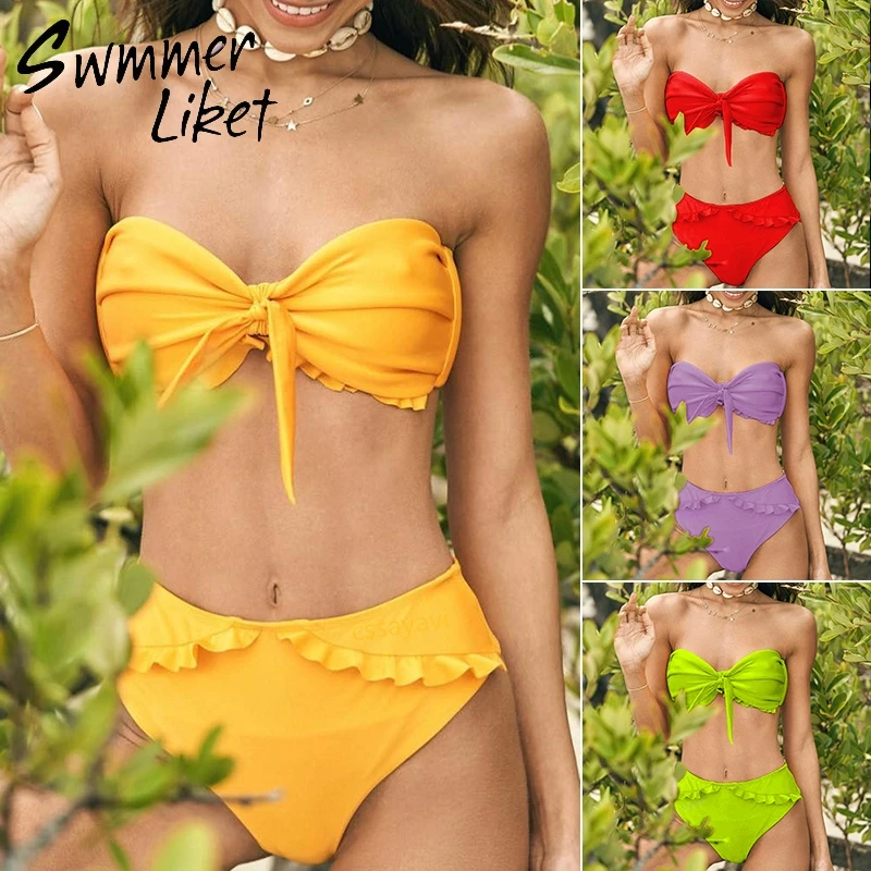 

Bandeau swimsuit female Sexy bathing suit Summer two-piece suits bathers Push up swimwear women High waist bikinis 2019 mujer