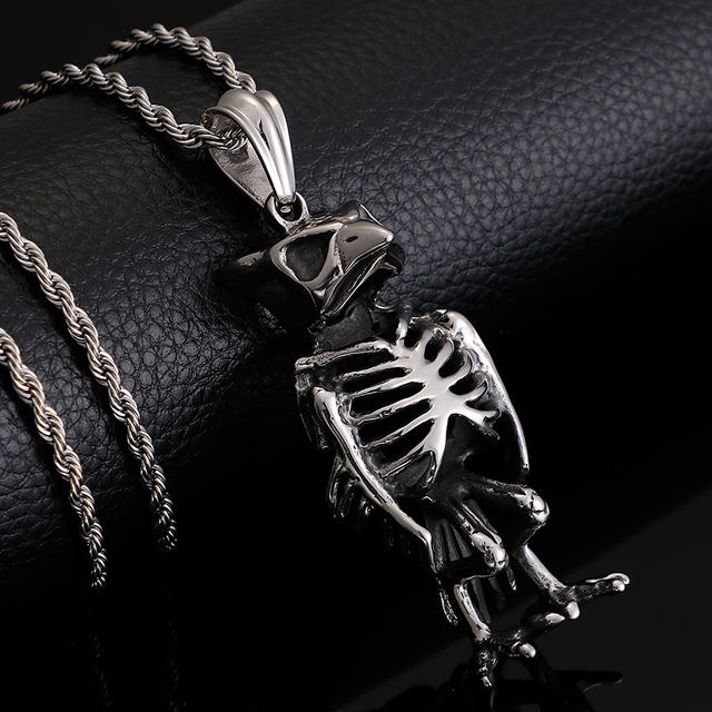 STAINLESS STEEL OWL HEAD & SKULL BODY NECKLACE