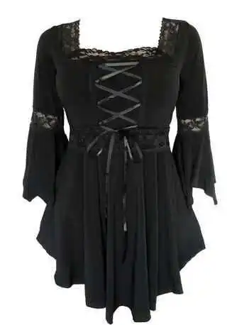 Женские топы размера плюс в стиле средневекового Ренессанса, косплей на Хэллоуин, Готическая рубашка принцессы с рукавами-колокольчиками, стимпанк, хлопковая блузка в викторианском стиле