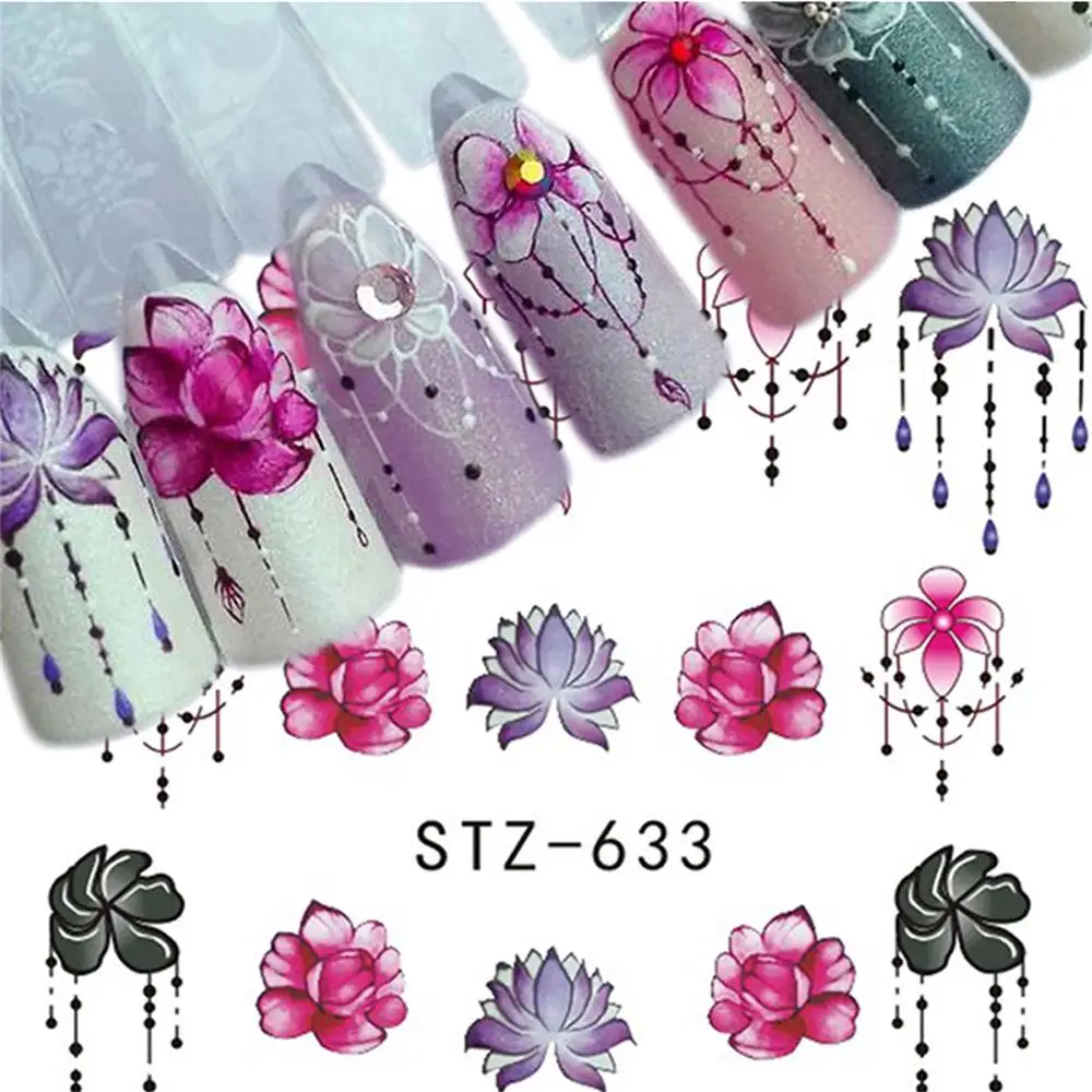 

5PCs Gradient Light Purple Rose Flower Nail Decals Watermark Water Transfer Nail Art Sticker Manicure Tips UV Gel Polish