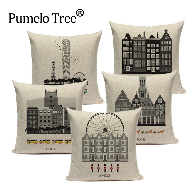

Nordic retro home decor London Architecture Rome decorative cushion covers 45Cmx45Cm Square Sofa With Bed custom Pillow Case