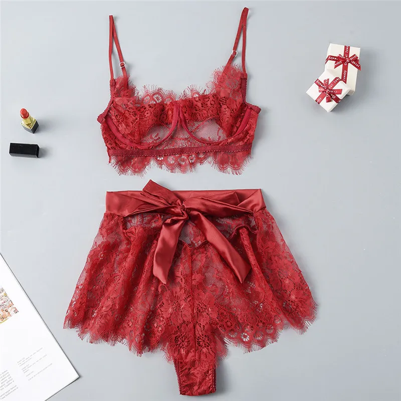 

Erotic Lingerie Babydoll Women Sexy See-through Lace Underwear Temptation Three Point Suits Lingerie Porno Lenceria Transparent