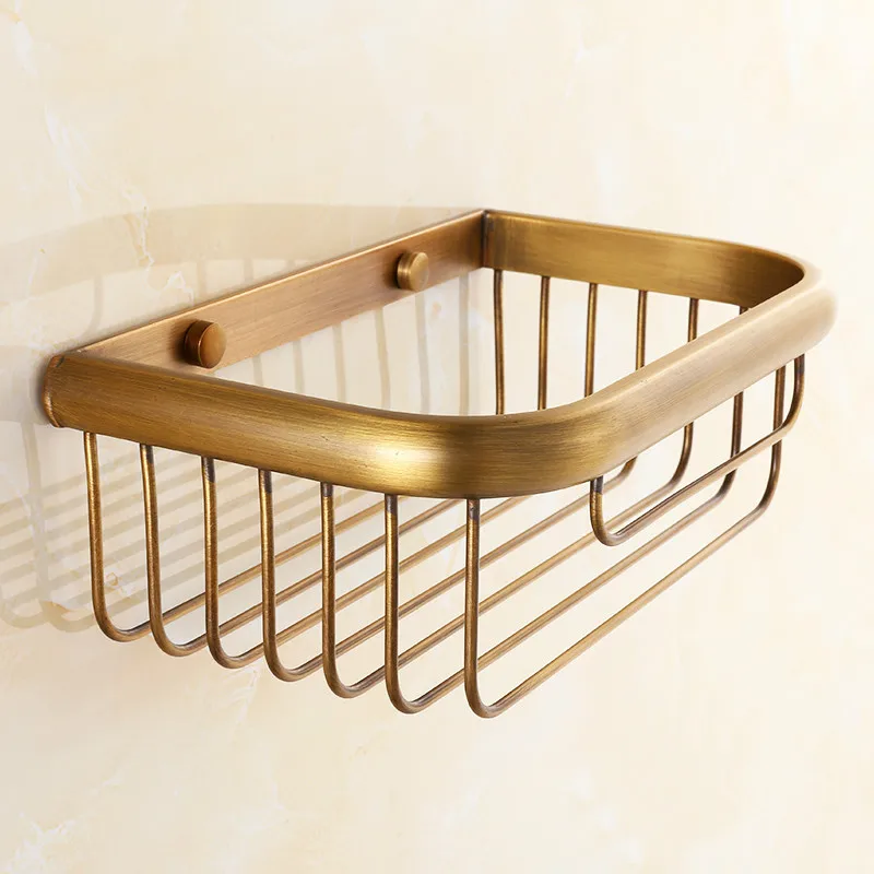 Antique Brass Bath Storage Rack Hanging Basket Multifunctional Bathroom