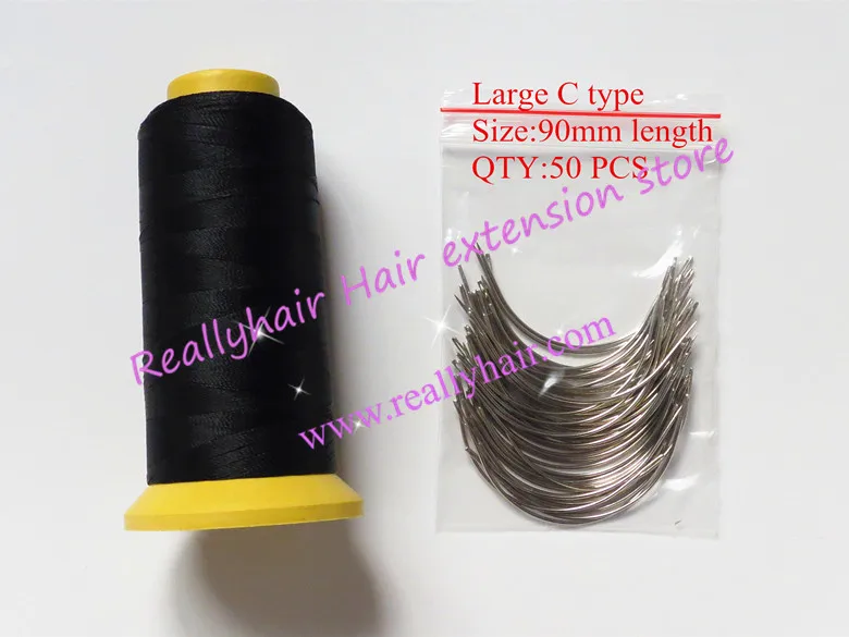 50 шт. изогнутые иглы для плетения волос с черной нитью|hair weaving needle|weaving needlecurved needle |