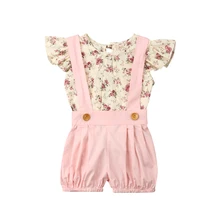 Baby 2Pcs Summer Floral Clothes Set Toddler Baby Kids Girls Flower Tops Bib Shorts Overalls Outfits Clothes 0-4T 2019 Baby 2Pcs Summer Floral Clothes Set Toddler Baby Kids Girls Flower Tops Bib Shorts Overalls Outfits Clothes 0-4T 2019
