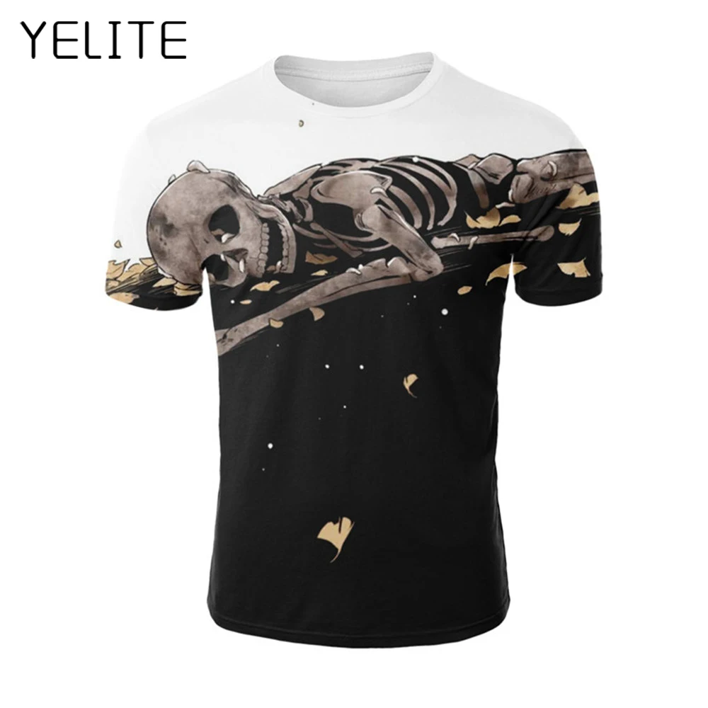 

YELITE 2019 Fashion New Skull Smile T Shirt Men Print T-shirt Summer Casual TShirt for Mens Short Sleeve Beach Tops streetwear
