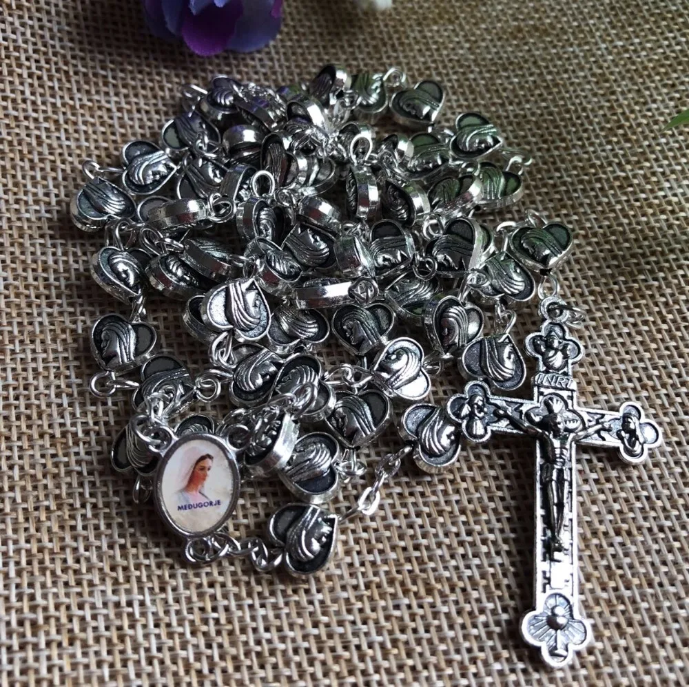 

free ship religious heart rosary bead, catholic rosary necklace N1418-511