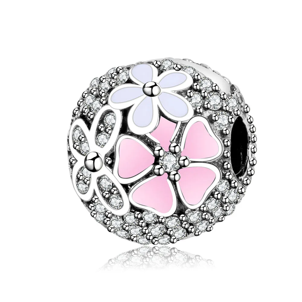 

Fit Pandora Charm Bracelets 2017 Spring Clip Flower Beads Original 925 Sterling silver Charms with Cubic Zirconia DIY Berloque