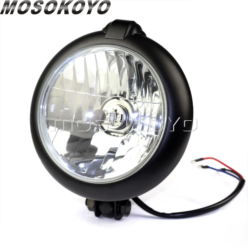5,75 "черный мотоцикл H4 12 V 60/55 W фара 10 мм резьбой HI/LO луч спереди лампа для Harley Кафе Racer Bobber Chopper XS650