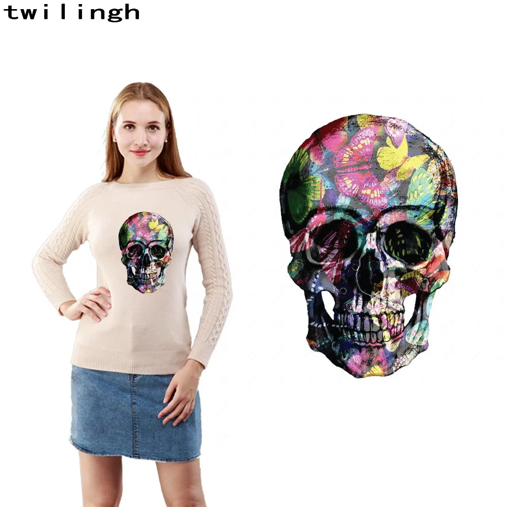 

wholesale patches skull design 3d printed transfer image iron on jacket t-shirt colorful sticker handmade to sweater DIY patch