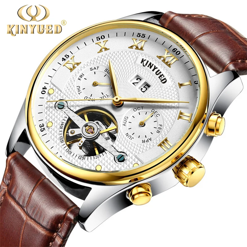 Kinyued механические часы для мужчин Tourbillon автоматические самокручивающиеся