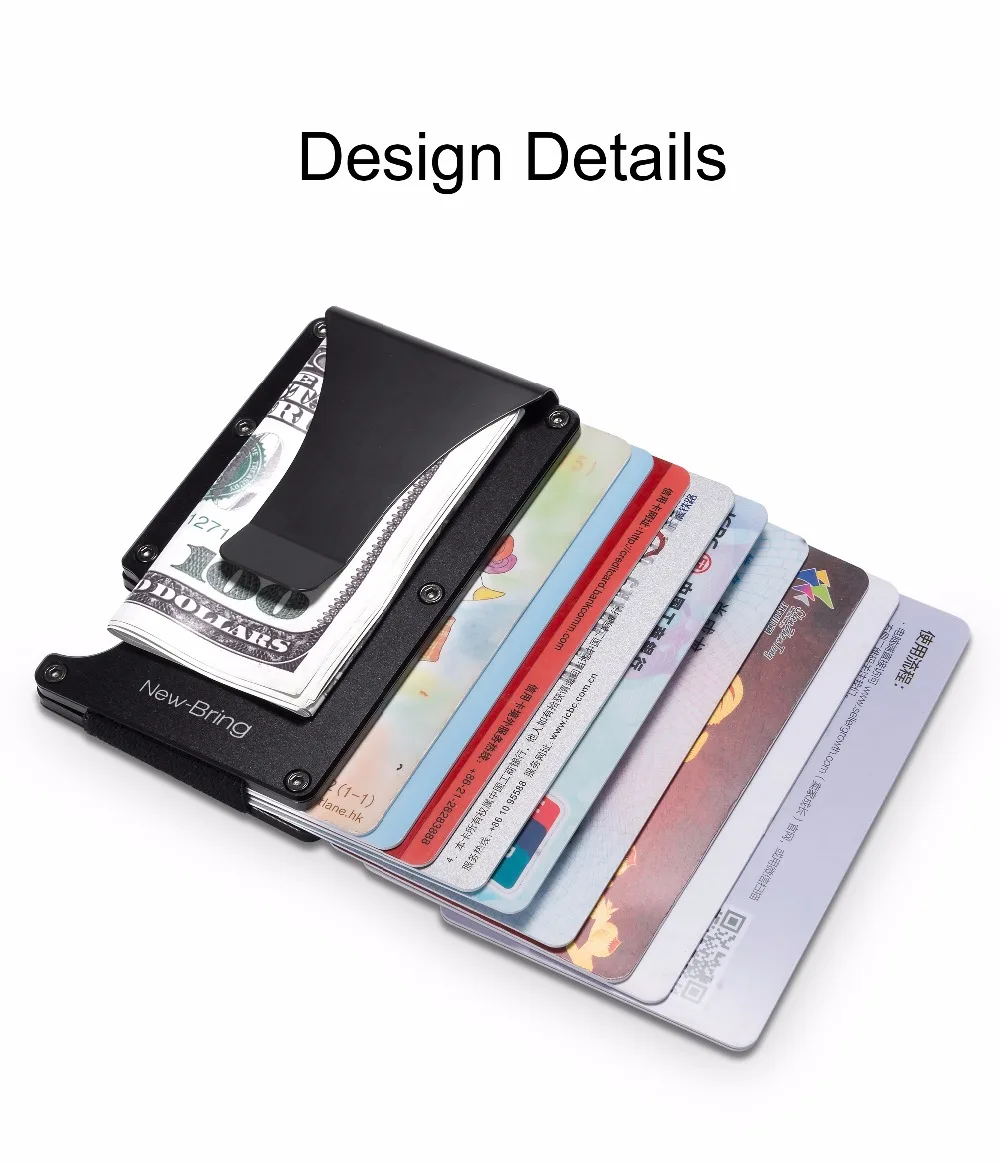 NewBring Metal Mini Money Clip Brand Fashion Black White Credit Card ID Holder With RFID Anti-chief Wallet Men 14