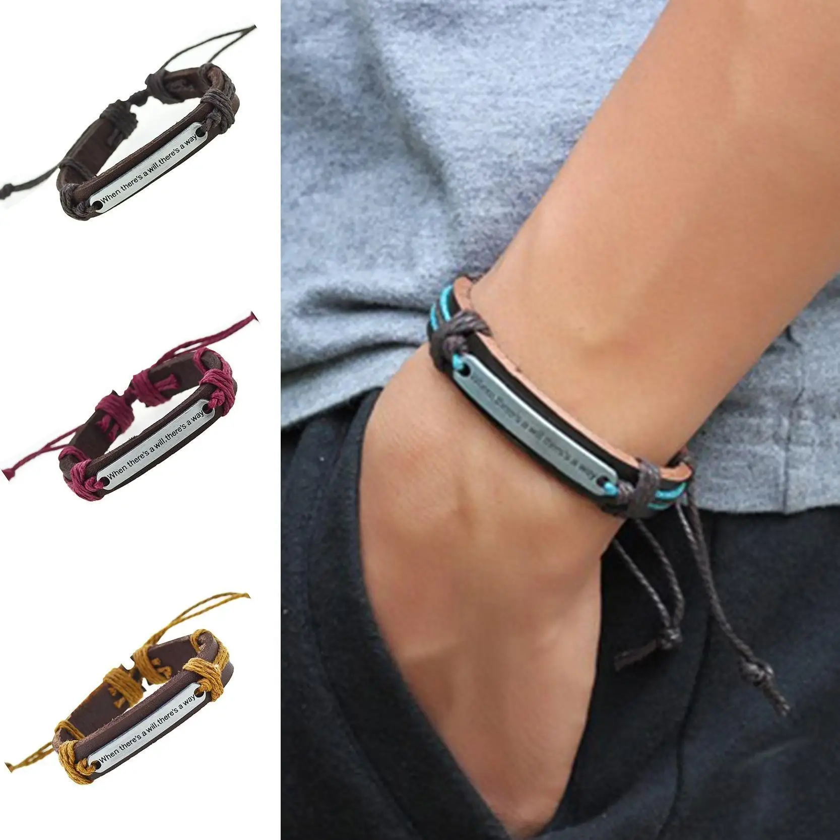 

Men Fashion Genuine Leather Punk Bangle Wristband Bracelet
