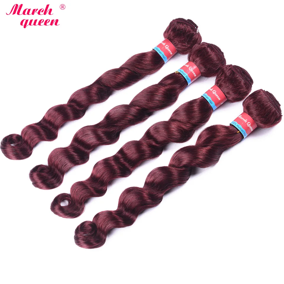 

marchqueen Pre-Colored Hair Weave 4 Bundles Loose Deep Wave Mongolian Hair Bundle 100% Human Hair 99J Color Non Remy Hair