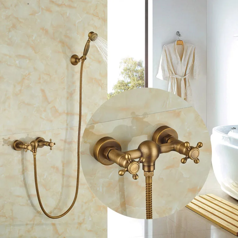 

Wall Mounted Antique Barss Tub Faucet Bath Shower Jet W/Hand Shower Tap Hot&Cold Faucet Luxury