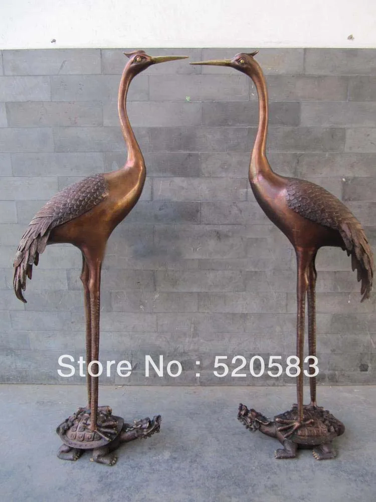 

huge pair bronze sculpture carvings crane on Dragon Turtle statue 44'' height