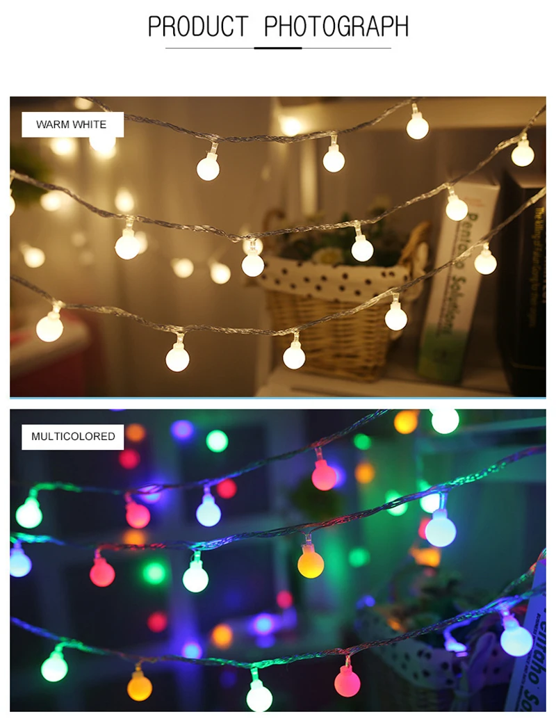 1.5M/3M/6M/10M Balls Fairy String Decorative Lights Battery Operated Wedding Christmas Outdoor Garland Decoration