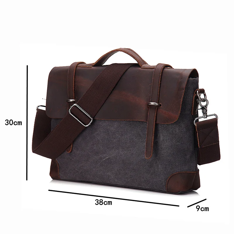  Men Briefcase Handbag Genuine Leather And Canvas Patchwork Men's Messenger Bag Vintage Brand Male S - 32846748544