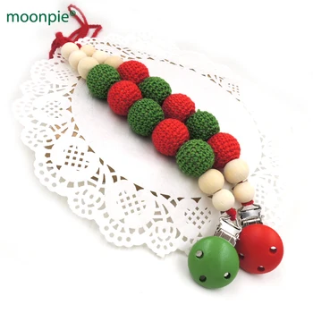 

set of 12 wholesale chunky beads christmas gift Red and green crochet beads wood Teething pacifier dummy holder NT168
