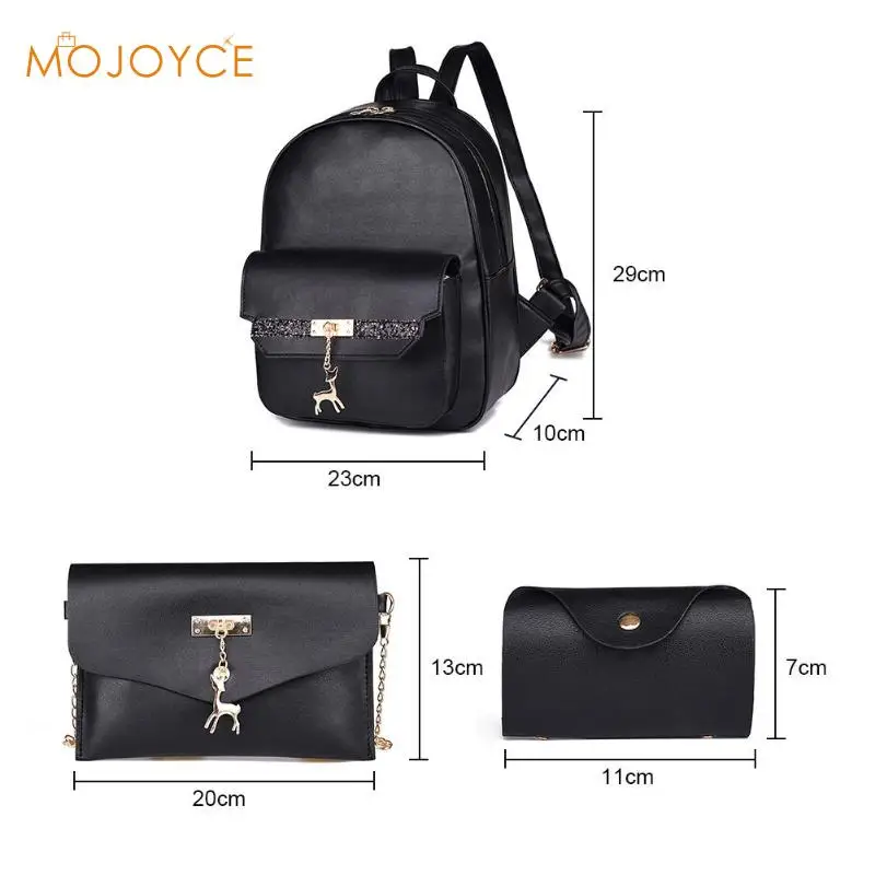 Mochila De Cuero elegante de 3 unids para mujer con colgante de ciervo y purpurina mochila de mujer de moda mochila de viaje de PU mochila femenina