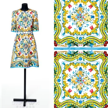 

New digital printing fabrics clothing big flower pattern fabric printing cloth spring and summer skirt DIY handmade cloth