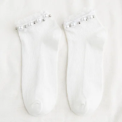 Women Fashion Socks 2022 New Lace Pearl Solid Color Breathable Ankle Socks Cotton Fashion Cute Woman Funny Socks Носки fluffy socks Women's Socks