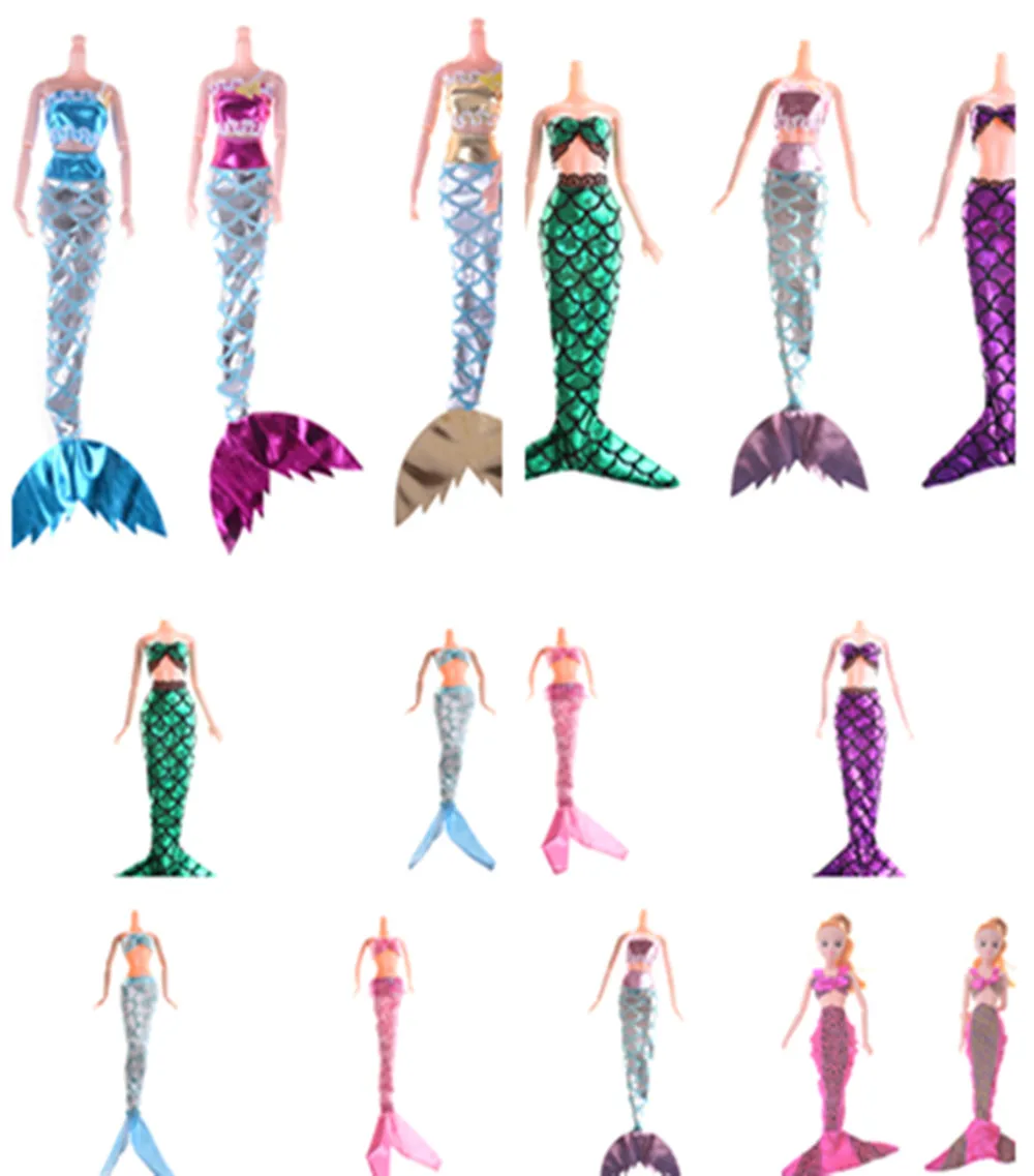 

1Set Multi Styles Handmade Dolls Mermaid Tail Sequins Dress Gown Clothing For Doll Baby Party Dress Christmas Gift