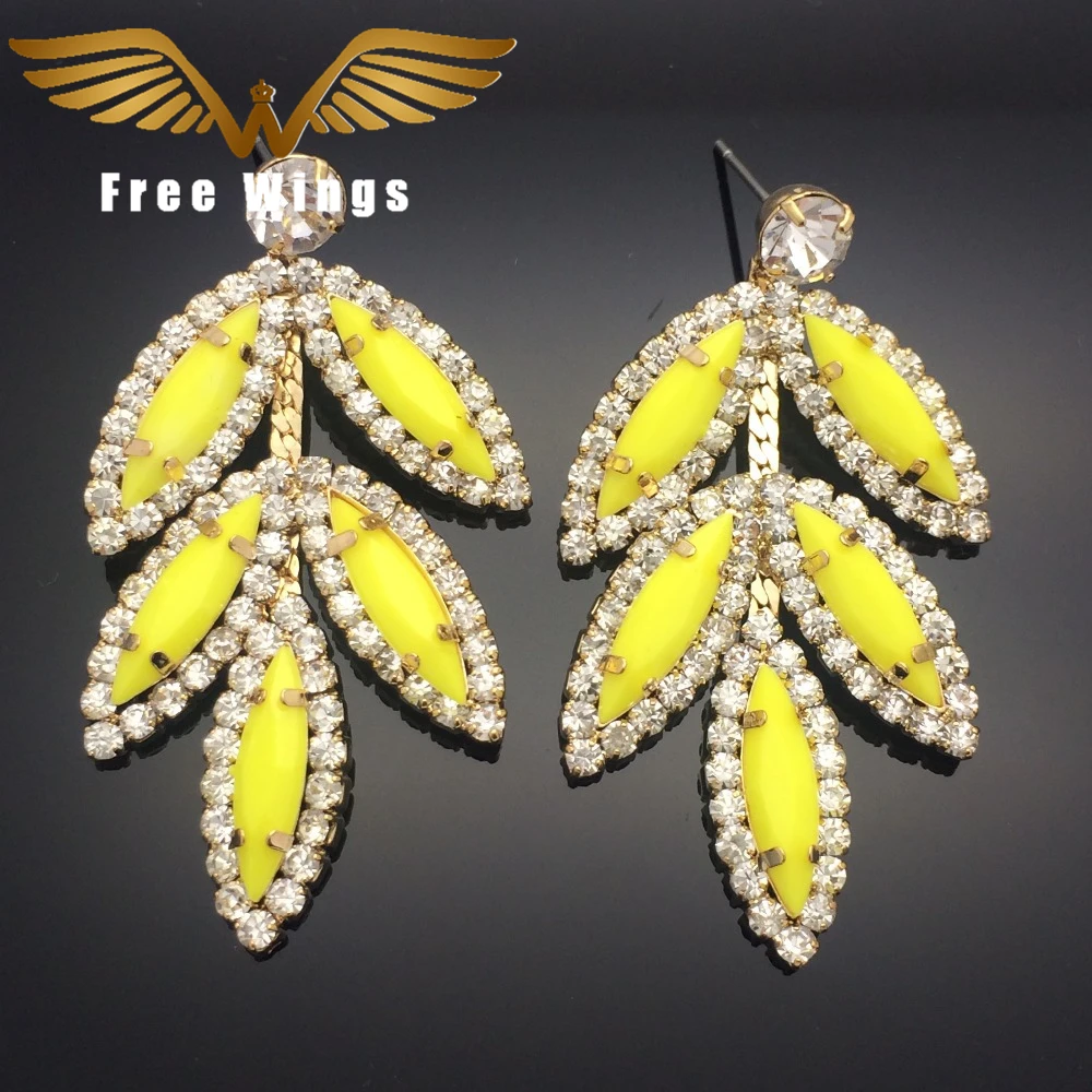 

Big Earrings Yellow Bohemian Earrings For Women Rhinestone Long Earrings Wedding Leaf Earings Fashion Jewelry 2017 Dropshipping