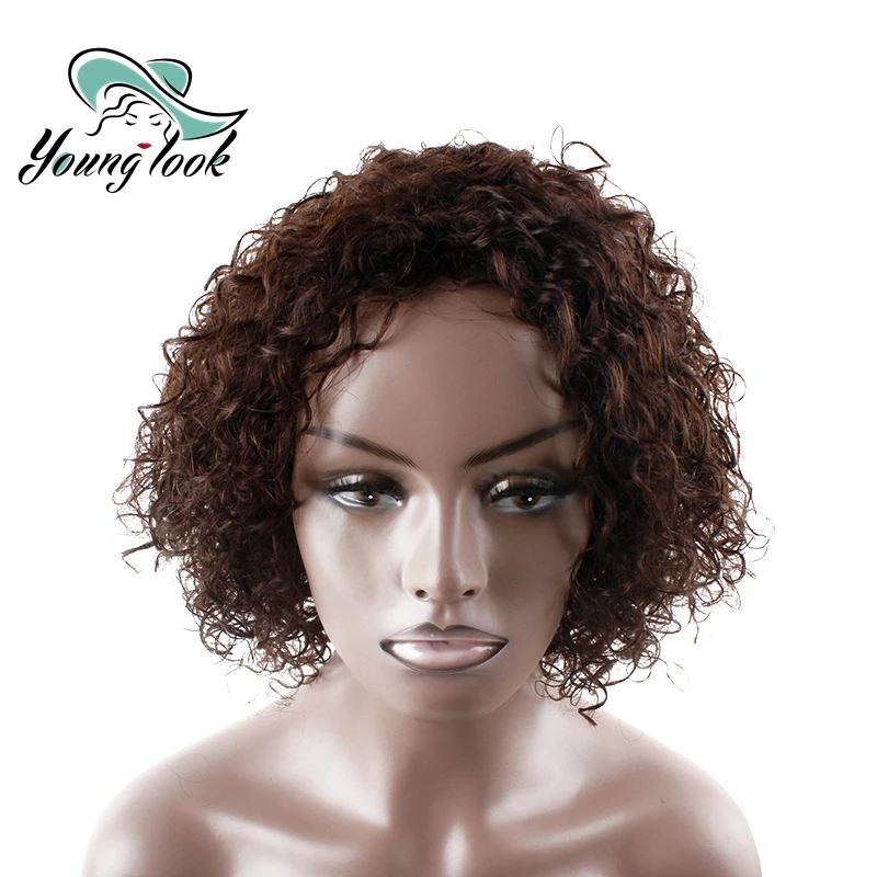 YOUNG LOOK волосы бразильские натуральные волосы парики Remy натуральные волосы короткие вьющиеся парики 14 дюймов машина сделано #2 цвета