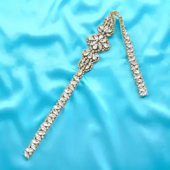 

Wholesale Pearl DIY Gold Wedding Dresses Garment Rhinestone Crystal Applique Silver Accessories Bridal Beaded Wide Handmade S181