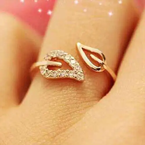

Women Adjustable Rhinestones Leaves Opening Cuff Ring stainless steel jewelry woman engagement rings wedding ring for women