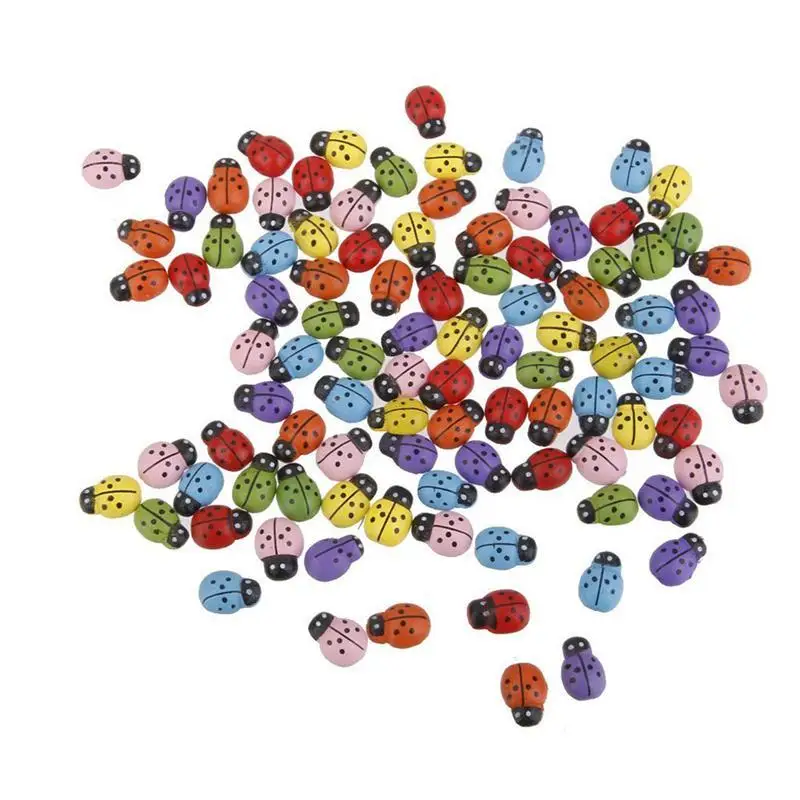 

100pcs Mini Ladybugs Shaped Stickers Miniature Ornament DIY Kit for Fairy Garden Dollhouse Plant Decor (Mixed Color)