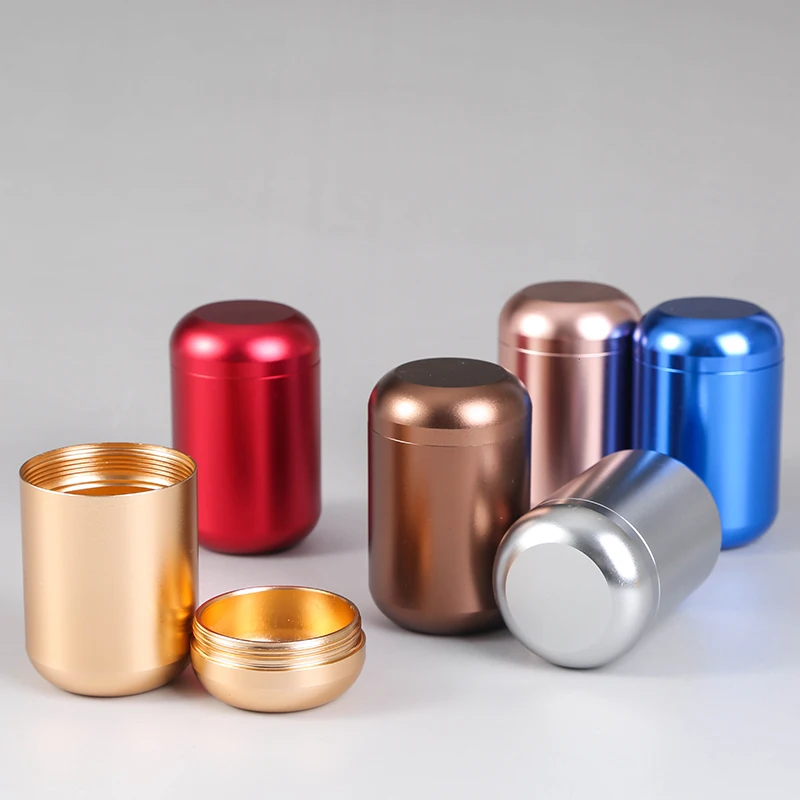 

Aluminum Straight Tea Can Storage Boxe Small Travel Sealed Portable Tea Coffee Container Small Jar Tea Caddy Organizer