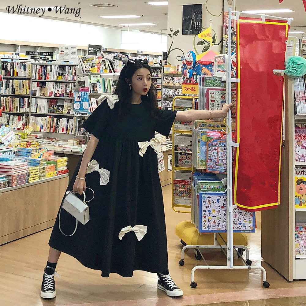 

WHITNEY WANG 2018 Summer Fashion Streetwear Sweet Bow Dress Women Casual Dress 2018