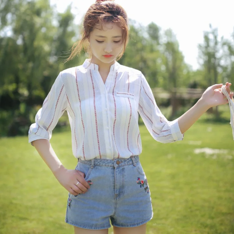 

Fashion Women Half Sleeve Fashion Striped Shirt Ladies Chiffon Tops Casual Loose Blouse Tops Loose Clothes Spring Summer Tops