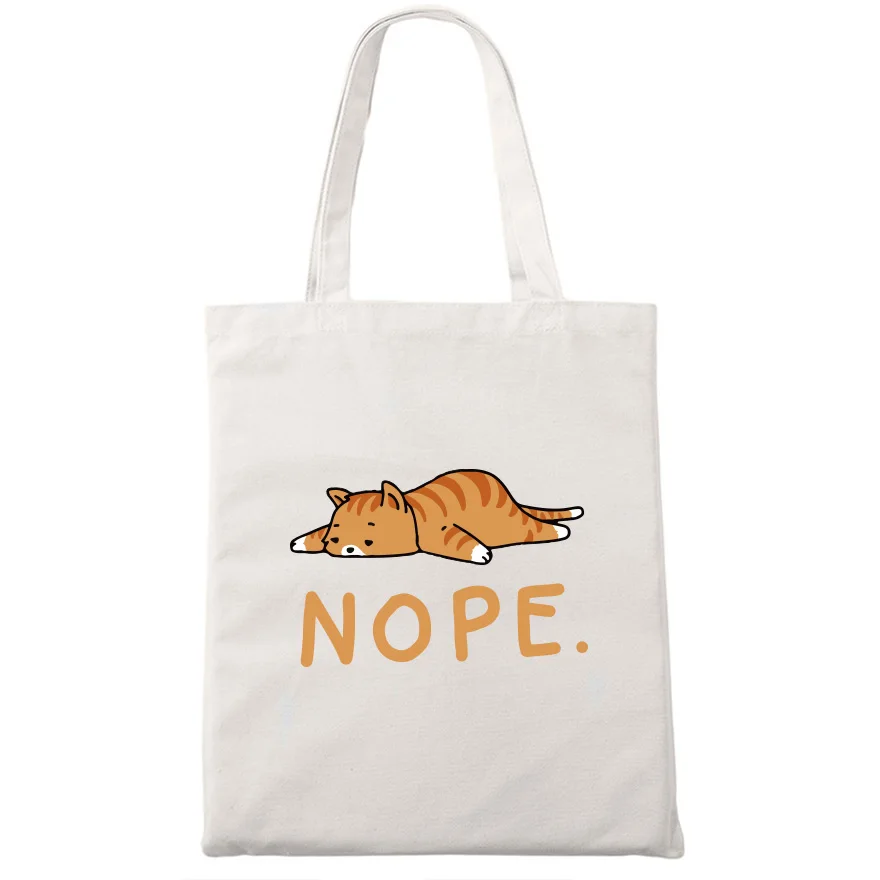 Nope Cat Shopping Tote Bag Cute Animal Print Fashionable Original Design White Bags Zipper Closure Unisex Nope Cat Shopping Tote Bag Cute Animal Print Fashionable Original Design White Bags Zipper Closure Unisex