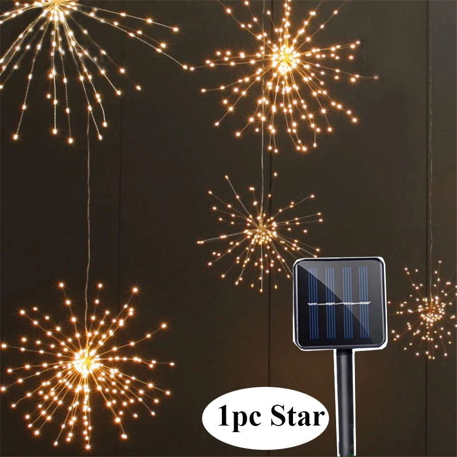 

BEIAIDI 200 Leds Solar Starburst String Light DIY Copper Fairy String Garland 8 Mode Firework Christmas Explosion Wedding Light