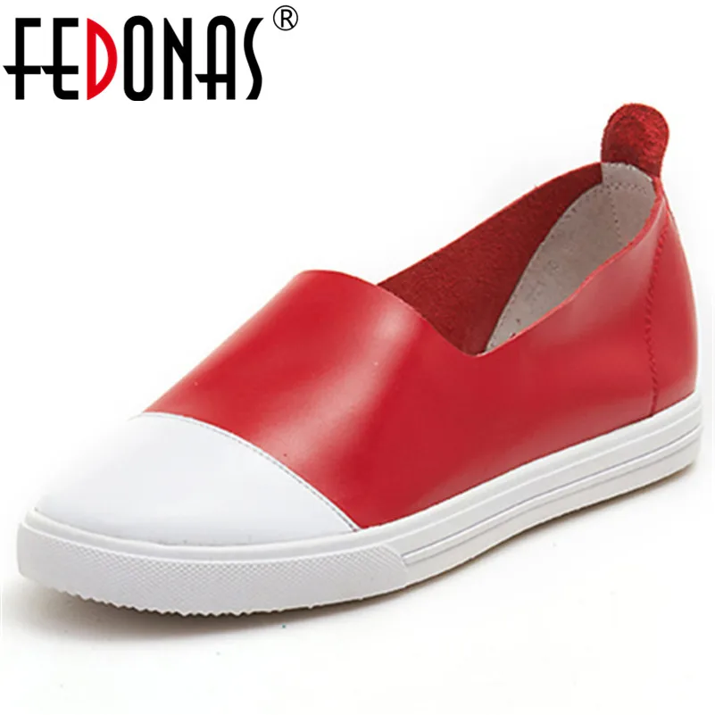 

FEDONAS Fashion Sexy Patchwork Genuine Leather Flats Heels Casual Shoes Woman Slip On Soft Leather Loafter Shoes Basic Flats