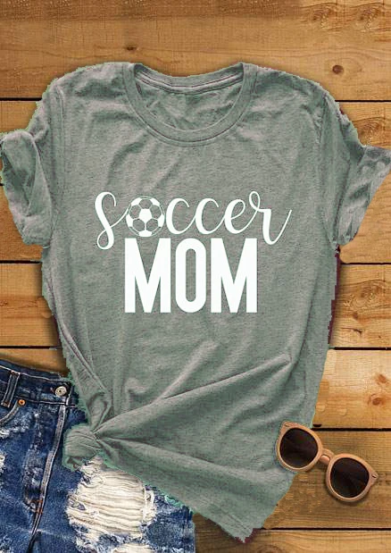 Футболка с круглым вырезом Soccer Ball Mom повседневная хлопковая и принтом для