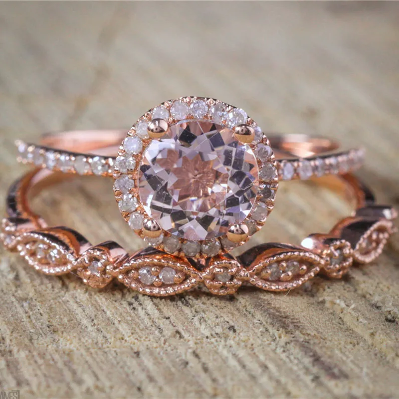 ZORCVENS женское квадратное кольцо набор роскошное розовое золото цвет кольцо винтажная Свадебная лента обещание на помолвку кольца для женщин