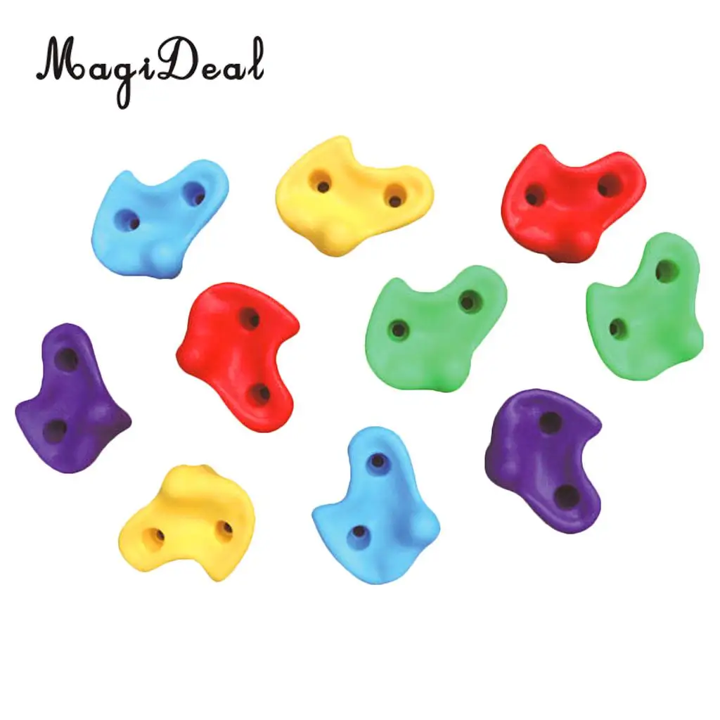 10 X Mixed Color Assorted Climbing Rock Wall Hand Stones Footholds Climbing Holds w/Fixings Hardware Set - Large Size