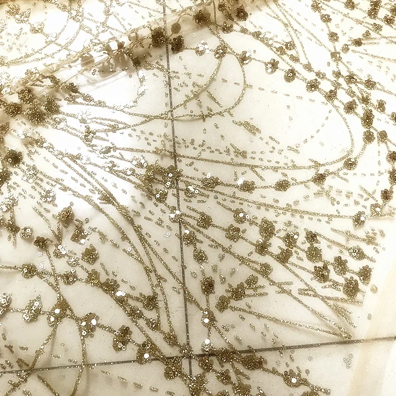 Бронзовая волна бахрома бурения золотые сетчатые кружева с блестками ткань 130 см DIY сшить сценическую одежду свадебное вечернее платье аксессуары