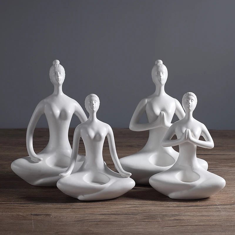 

white porcelain yoga character design craft figurine art decoration modern home decor beauty people handicraft ceramic ornaments